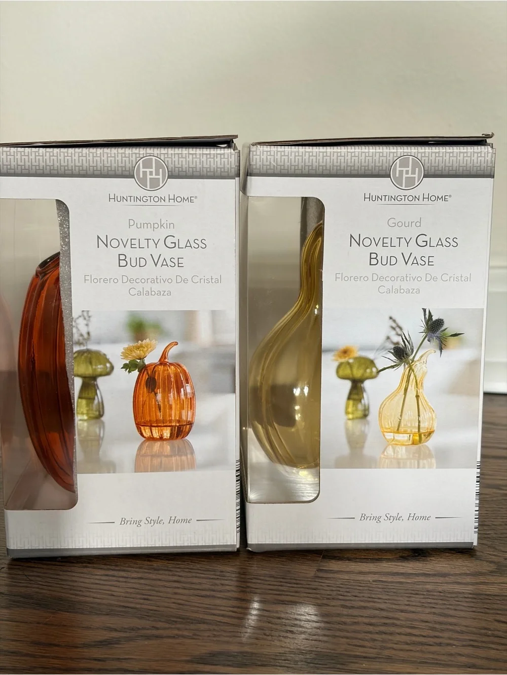 Huntington Home Orange Pumpkin and Yellow Gourd Glass Bud Vases